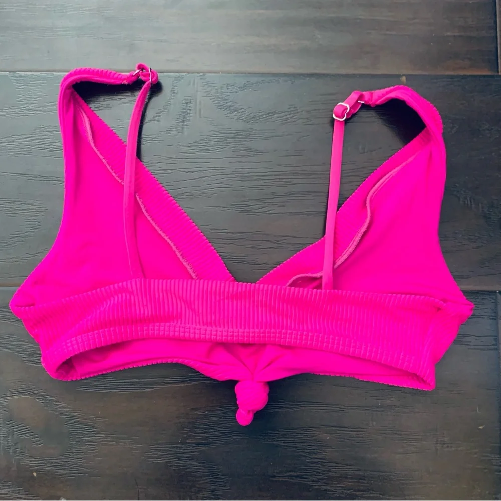 Frankies Bikinis Austin Fuchsia Hot Pink Front Knot Tie Ribbed Bikini Top Swim